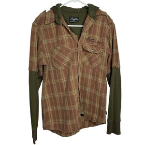 Fender Custom Shop Hoodie Shirt Mens M Rust Plaid Twill Surfer Skater Grunge